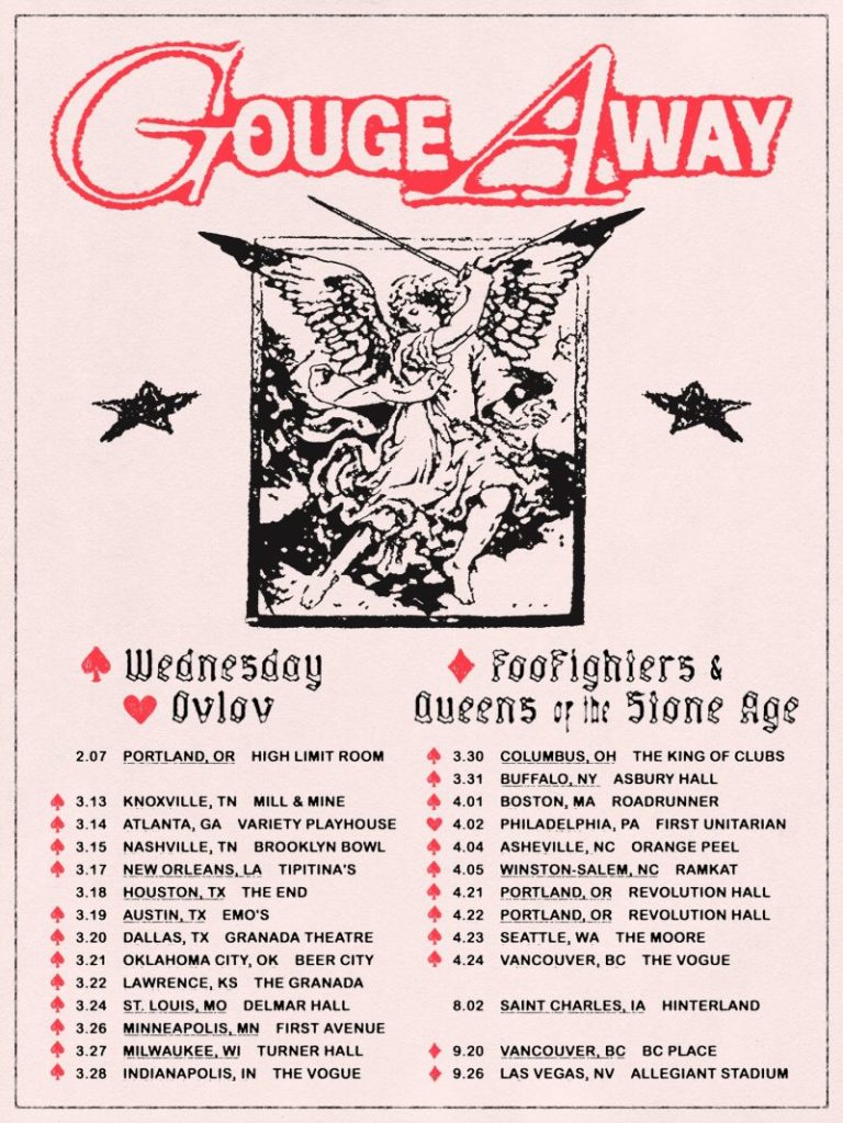 The 2026 tour dates poster for Gouge Away.